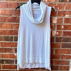 Lou & Grey Womens Medium SignatureSoft White Stripe Cowl Neck Sleeveless Tunic